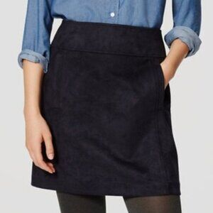 ANN TAYLOR LOFT Petites Faux Suede Shift Skirt Navy Blue Mini Skirt PETITE 4 4P